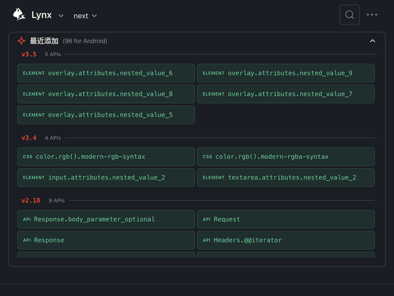 Recently Added APIs by Version